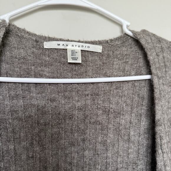 Max Studio Wool Mohair Cardigan Sweater L Open Front Longline Neutral Balletcore - Picture 5 of 7